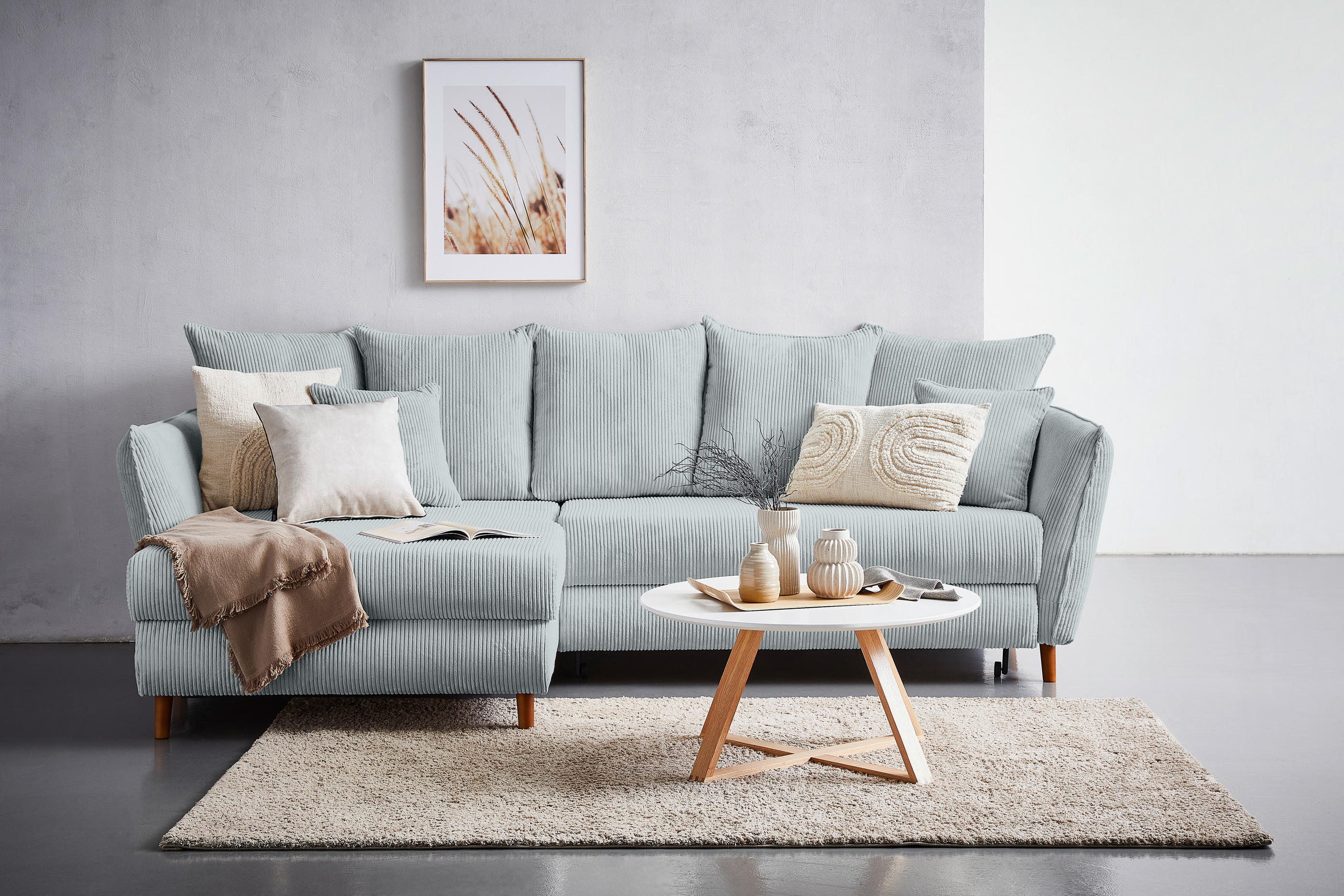 ECKSOFA Grau Cord  - Eichefarben/Grau, KONVENTIONELL, Holz/Textil (162/284cm) - Carryhome