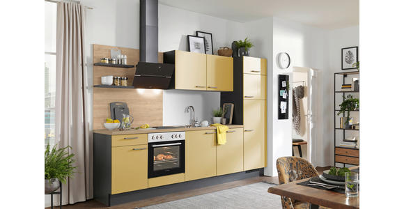 KÜCHENBLOCK 290 cm in Graphitfarben, Eichefarben, Dunkelgelb - Edelstahlfarben/Eichefarben, Design, Holzwerkstoff/Metall (290cm) - Xora
