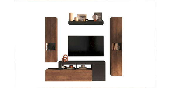 WOHNWAND 4-teilig in Anthrazit, Dunkelbraun 245/195/35 cm - Anthrazit/Dunkelbraun, MODERN, Holzwerkstoff/Metall (245/195/35cm) - Carryhome