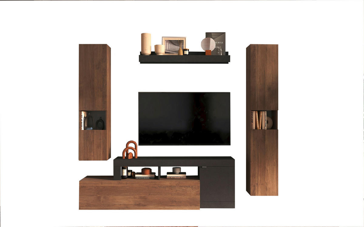 WOHNWAND 4-teilig  in Anthrazit, Dunkelbraun  245/195/35 cm  - Anthrazit/Dunkelbraun, MODERN, Holzwerkstoff/Metall (245/195/35cm) - Carryhome
