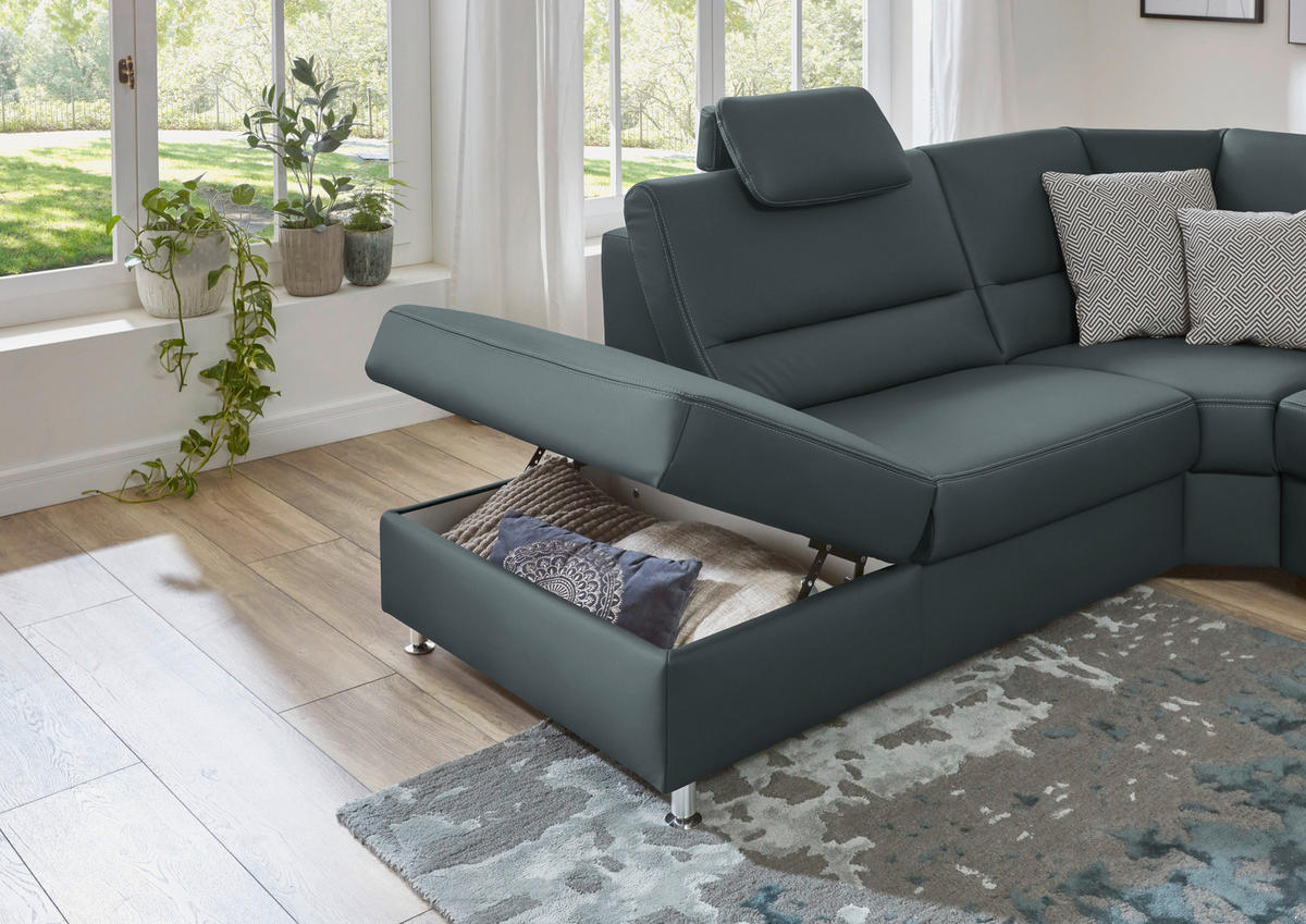 ECKSOFA in Echtleder Blaugrau  - Beige/Blaugrau, Design, Leder/Metall (249/288cm) - Beldomo Premium