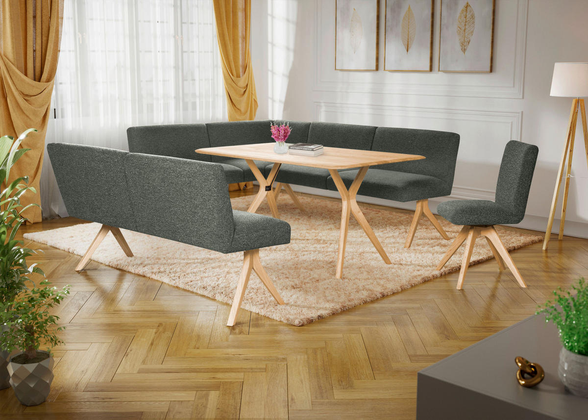 ECKBANK Holz, Textil Grün  - Eichefarben/Grün, Konventionell, Holz/Textil (172/218cm) - Linea Natura