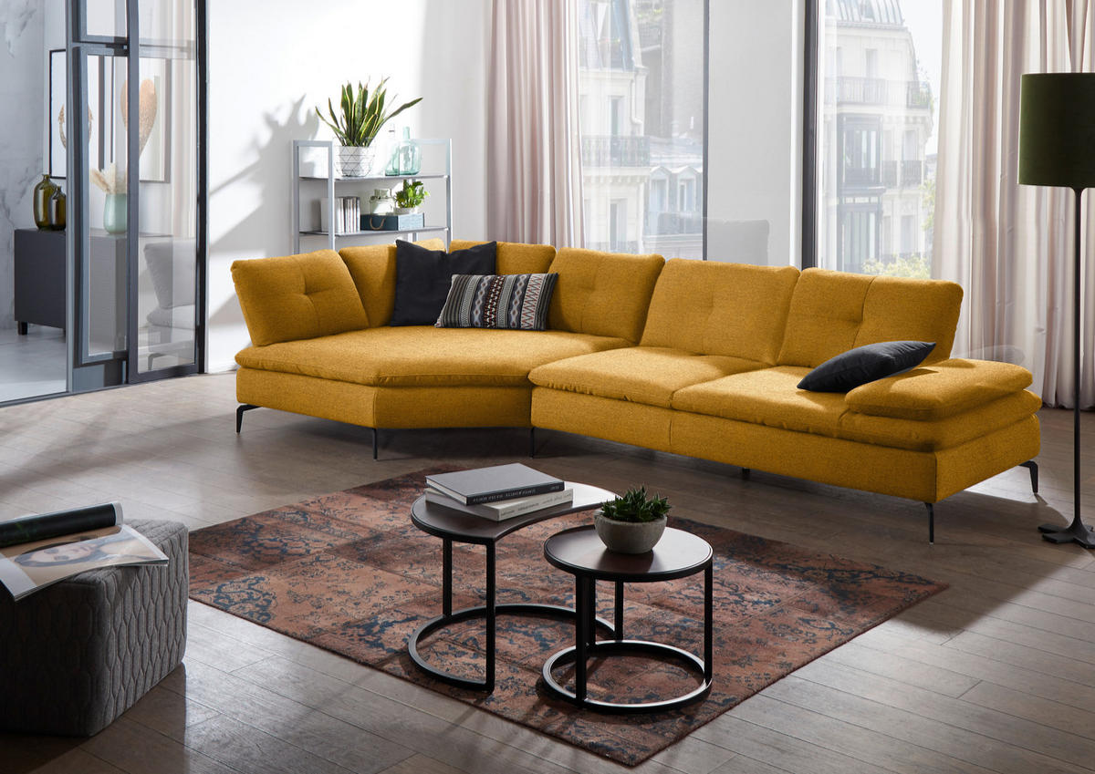 ECKSOFA in Flachgewebe Currygelb  157/344 cm  - Currygelb/Schwarz, Design, Textil/Metall (157/344cm) - Chilliano