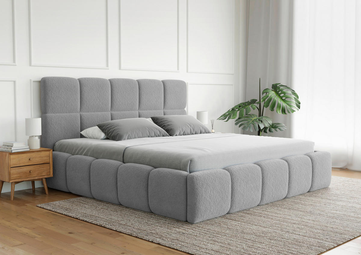 POLSTERBETT Cloudy Bettkasten, Lattenrost 140/200 cm  in Grau  - Schwarz/Grau, Design, Holz/Textil (140/200cm) - Boxxx