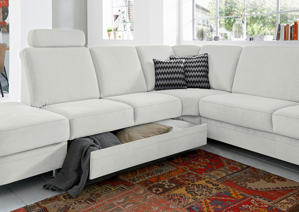 ECKSOFA in Flachgewebe Hellgrau  289/269 cm  - Hellgrau/Alufarben, KONVENTIONELL, Textil/Metall (289/269cm) - Beldomo System