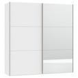 SCHWEBETÜRENSCHRANK  in Weiß  - Edelstahlfarben/Weiß, Design, Glas/Holzwerkstoff (203/215/65cm) - Carryhome