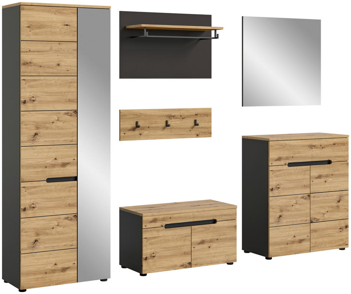 GARDEROBE 5-teilig  in 255/190/37 cm  - KONVENTIONELL, Glas/Holzwerkstoff (255/190/37cm) - MID.YOU