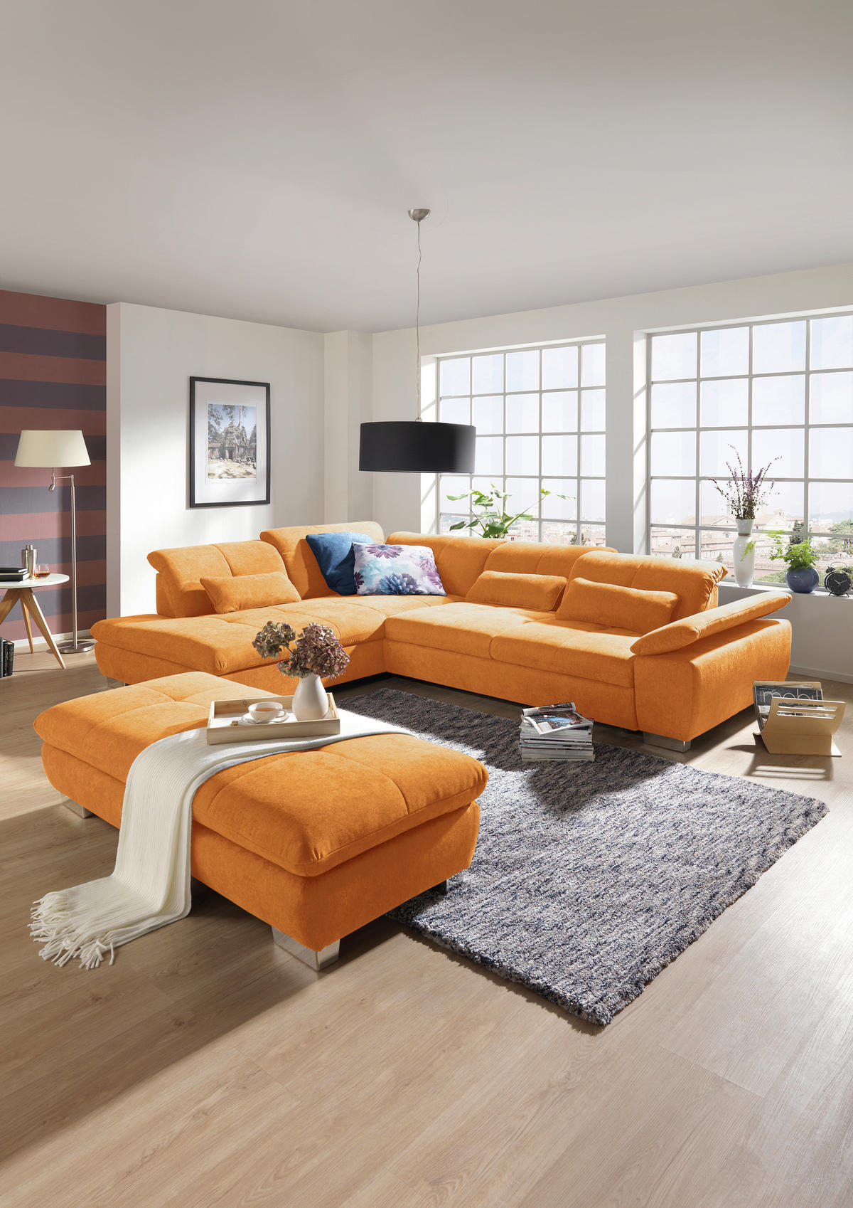 SEDEŽNA GARNITURA, šenilja oranžna  - barve kroma/oranžna, Design, tekstil (313/242cm) - Xora