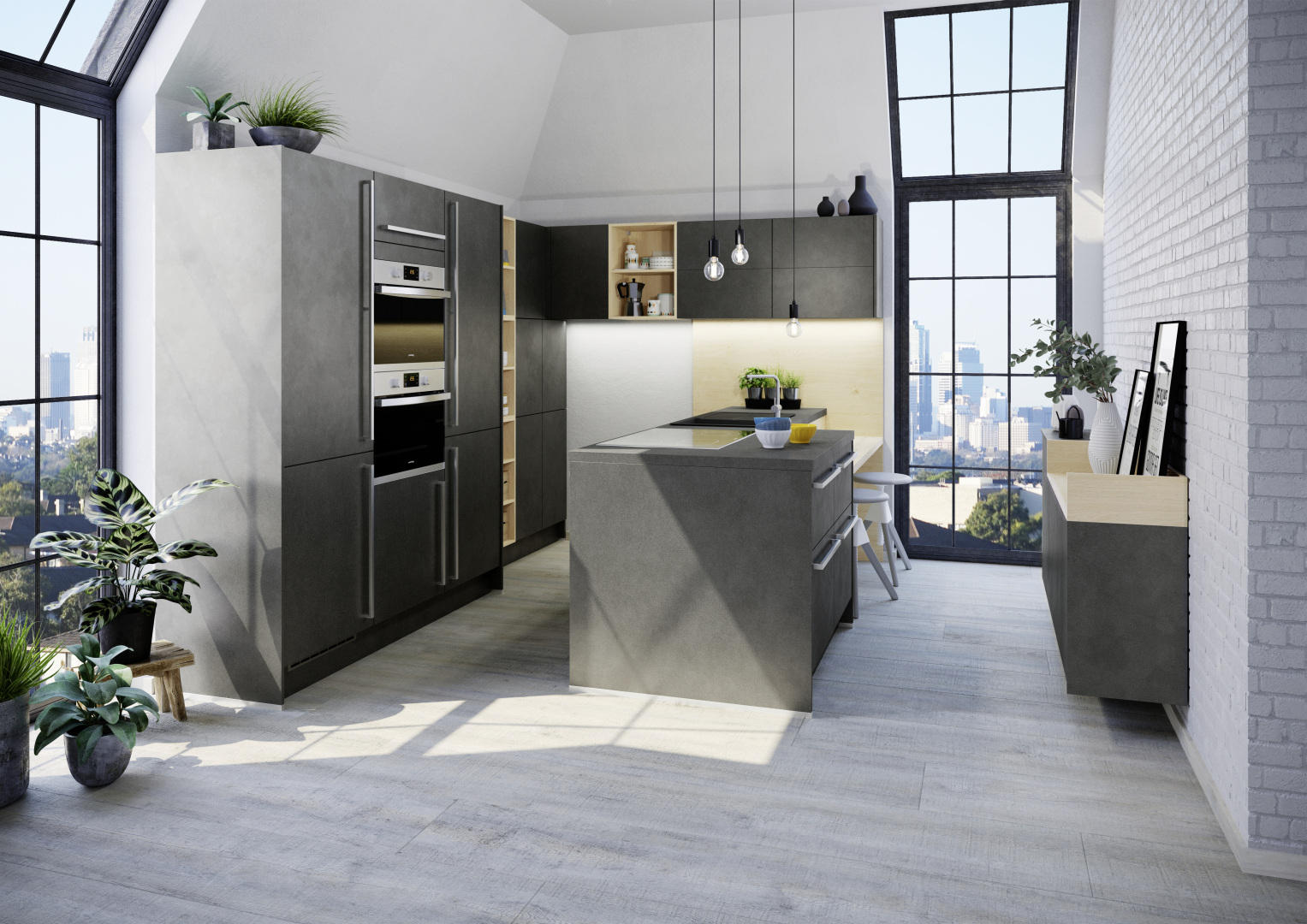 EINBAUKÜCHE   - Dunkelgrau, Design, Holzwerkstoff - Welnova