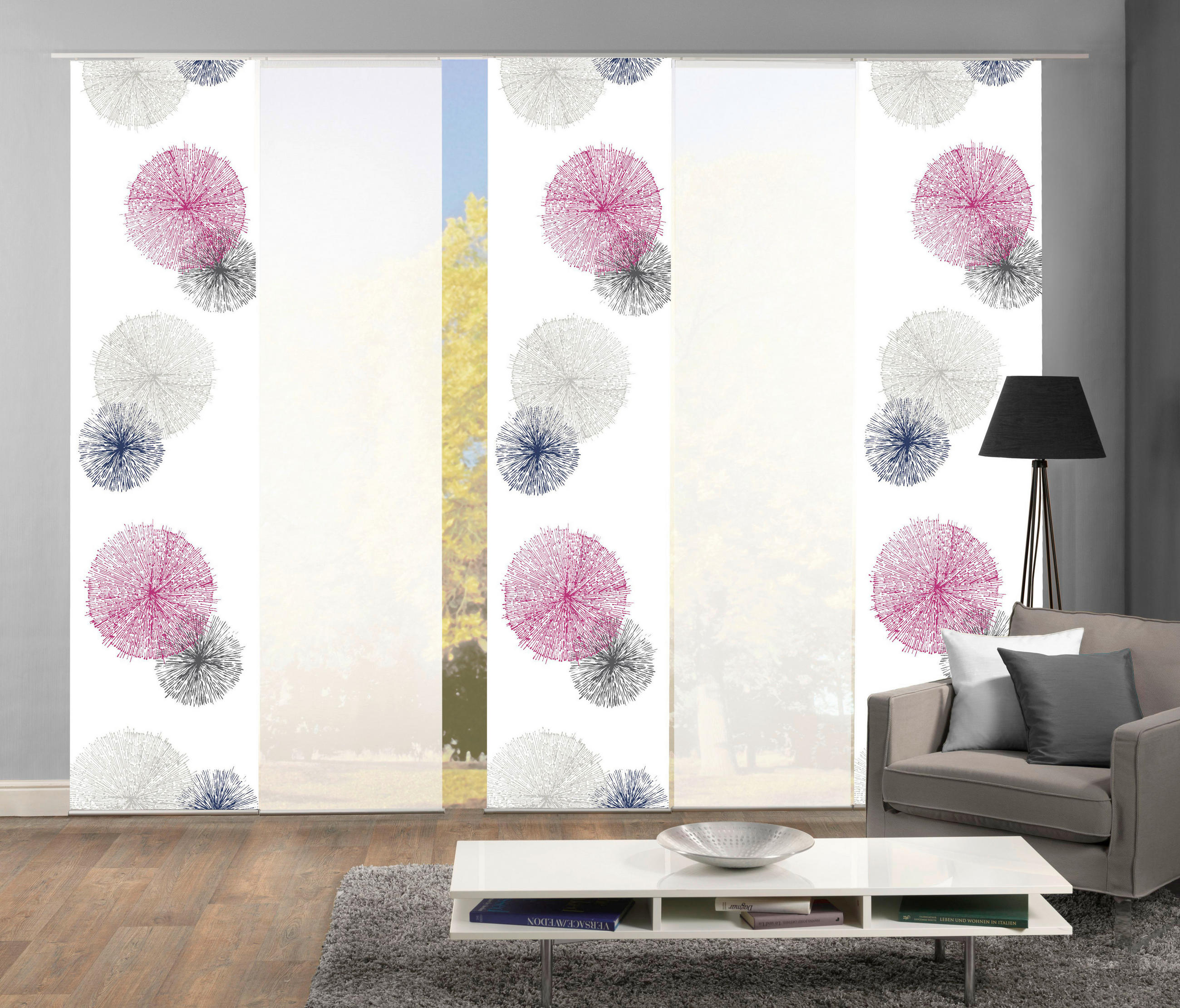 FLÄCHENVORHANG RAWLINS, 5-TLG.  5 Stück  halbtransparent   60/245 cm  - Flieder, Basics, Textil (60/245cm)