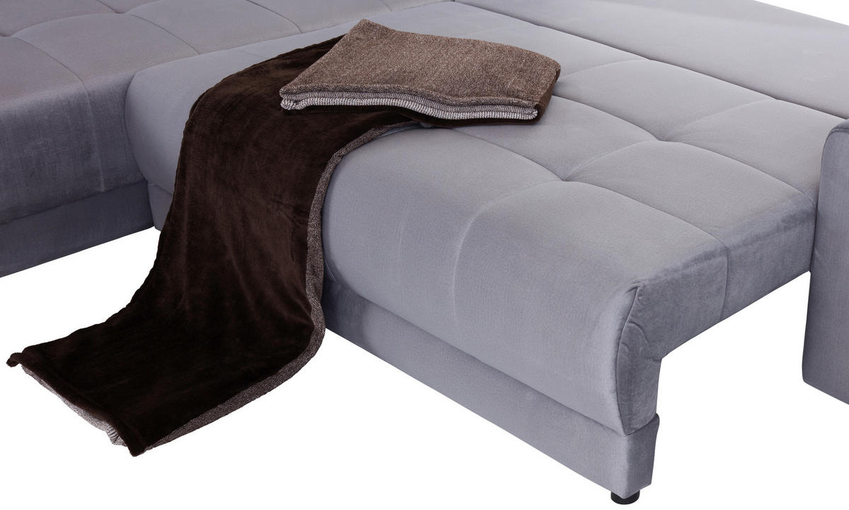 ECKSOFA Grau Samt  - Grau, MODERN, Textil (213/308cm) - MID.YOU