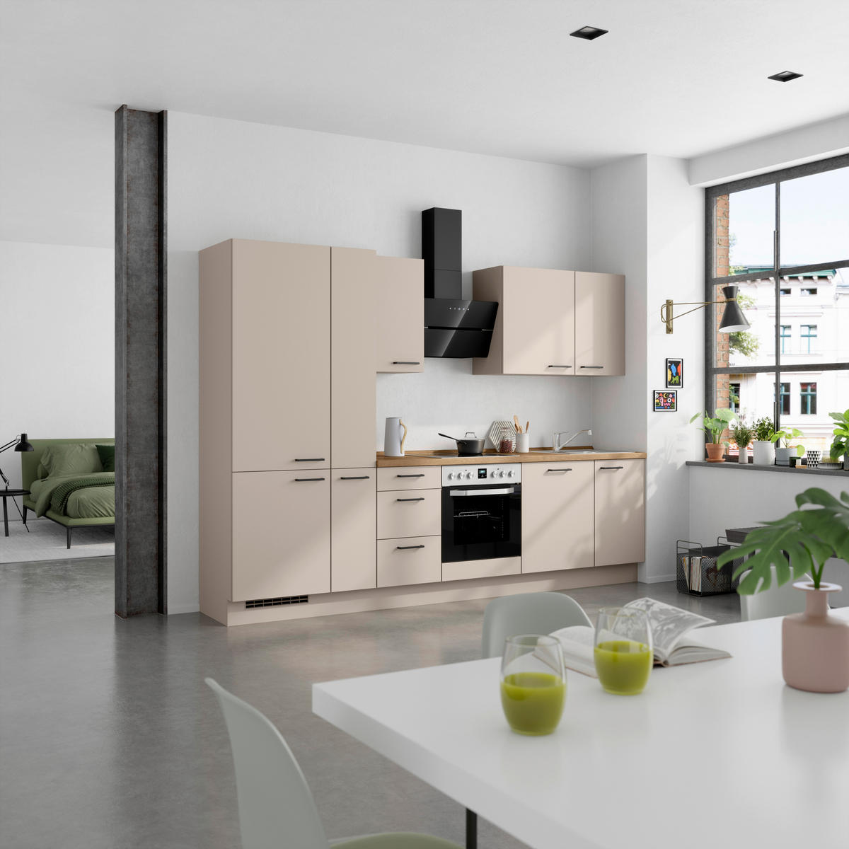 KÜCHENLEERBLOCK 300 cm   in Eichefarben, Sandfarben  - Sandfarben/Eichefarben, MODERN, Holzwerkstoff/Metall (300cm) - Nobilia