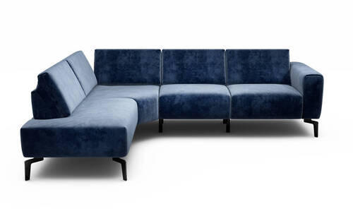 ECKSOFA in Samt Dunkelblau  193/256 cm  - Schwarz/Dunkelblau, Design, Textil/Metall (193/256cm) - SENSOO