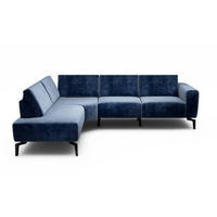 ECKSOFA in Samt Dunkelblau  193/256 cm  - Schwarz/Dunkelblau, Design, Textil/Metall (193/256cm) - SENSOO