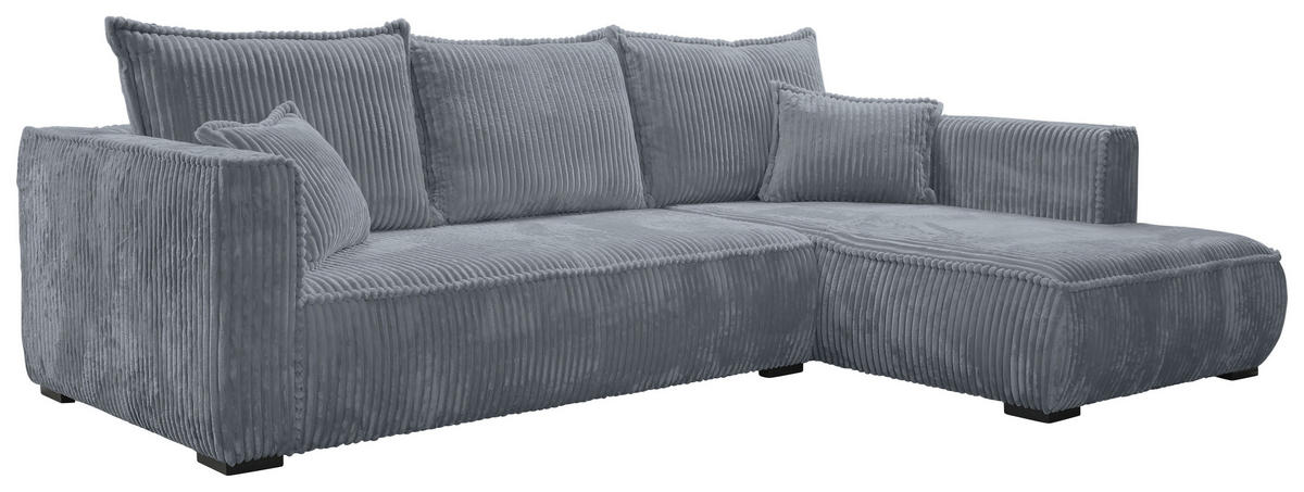 ECKSOFA in Cord Grau  - Schwarz/Grau, Modern, Holz/Textil (322/208cm) - MID.YOU