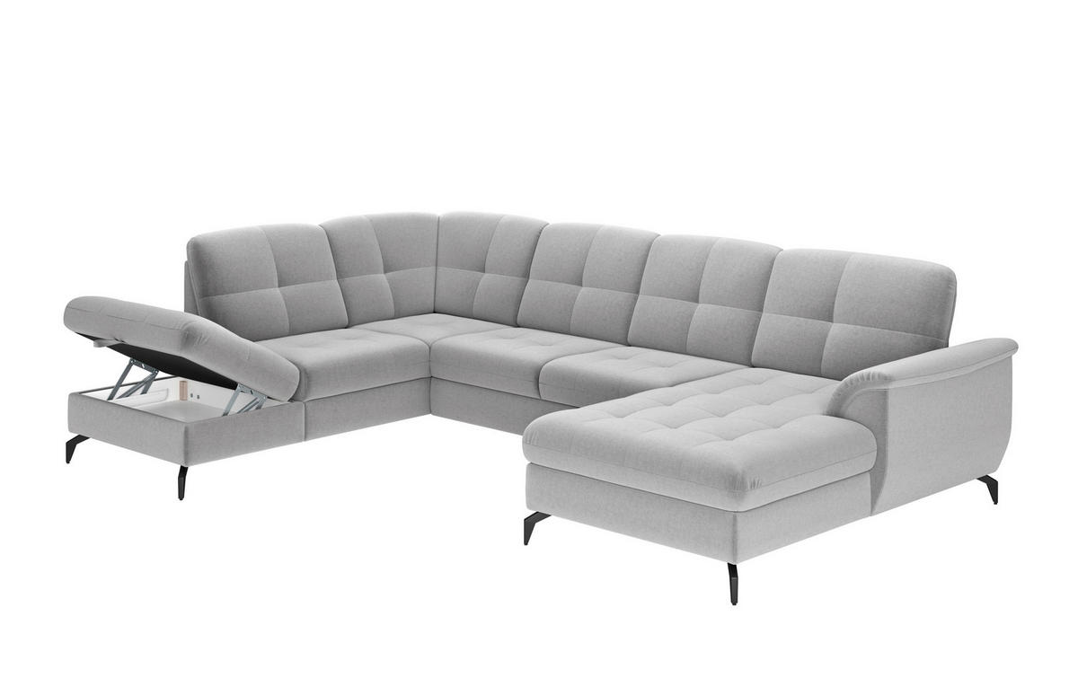 WOHNLANDSCHAFT in Flachgewebe Hellgrau  - Hellgrau/Schwarz, Modern, Textil/Metall (212/319/164cm) - Sit & More