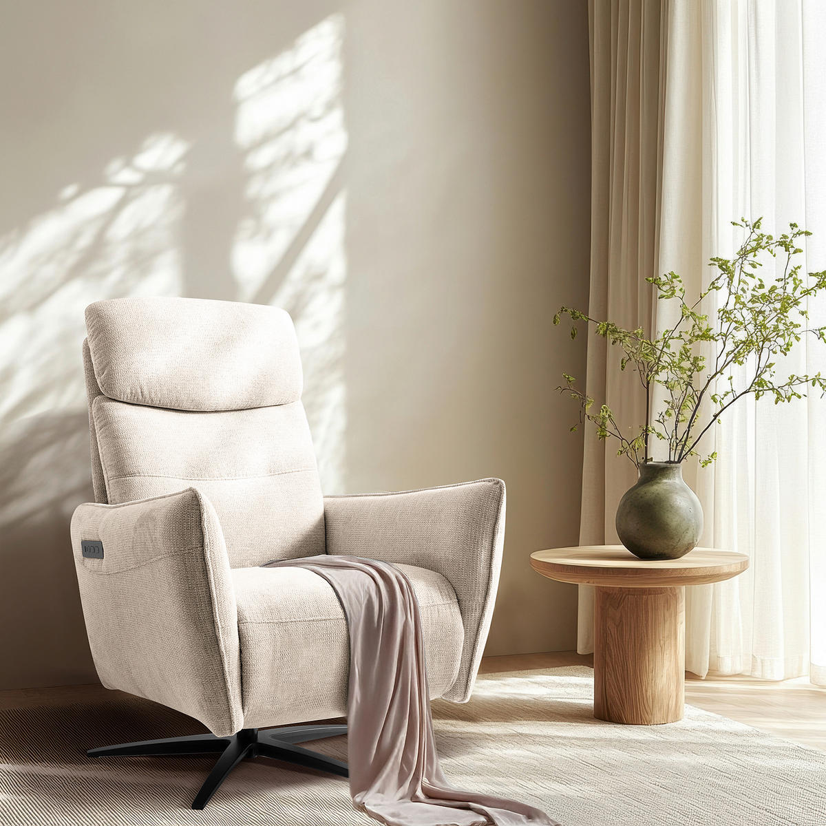 RELAXSESSEL in Textil Beige  - Beige/Schwarz, Design, Textil/Metall (77/107/88cm) - Livetastic