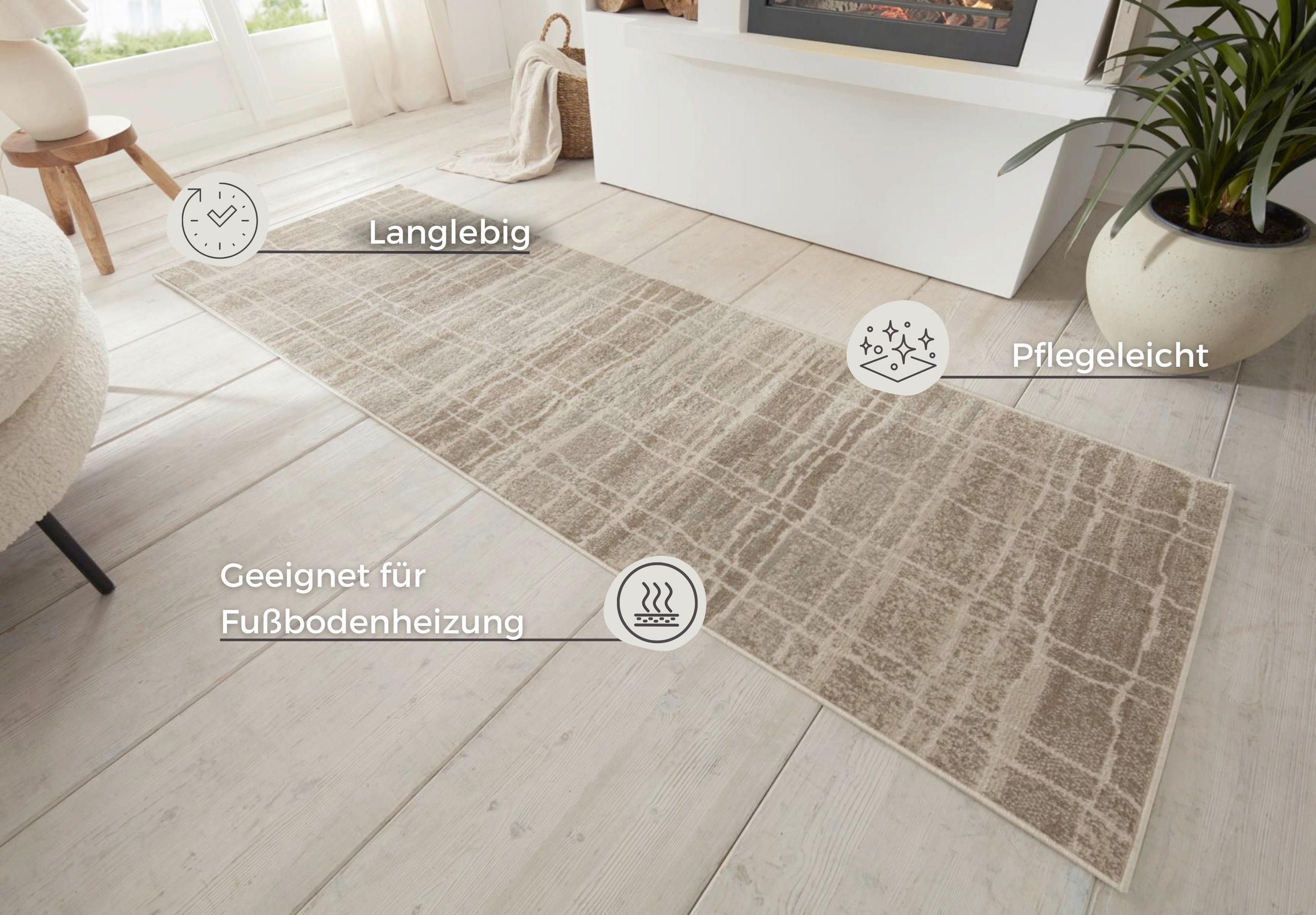 LÄUFER 80/200 cm Terrain  - Creme, Basics, Kunststoff/Textil (80/200cm)