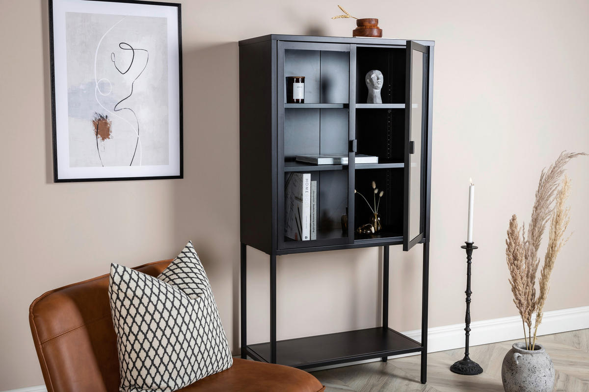 VITRINE in Schwarz  - Schwarz, Design, Metall (75/150/35cm) - Livetastic