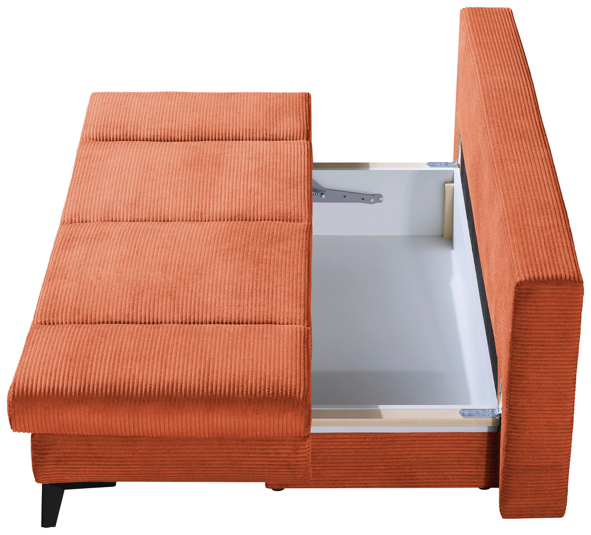 SCHLAFSOFA Cord Rostfarben  inkl. Bettkasten, Schlaffunktion, Armteilverstellung  - Rostfarben/Schwarz, Design, Textil/Metall (200/85/90cm) - Novel