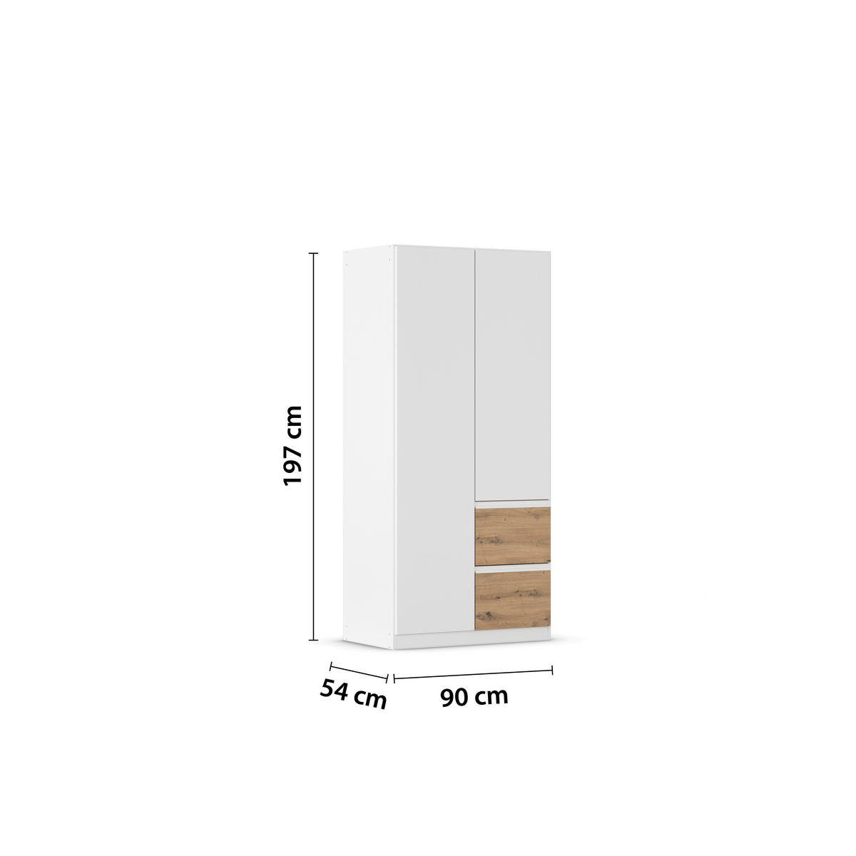 DREHTÜRENSCHRANK 91/197/54 cm 2-türig Weiß, Eiche Artisan  - Weiß/Eiche Artisan, MODERN, Holzwerkstoff (91/197/54cm) - Rauch Möbel