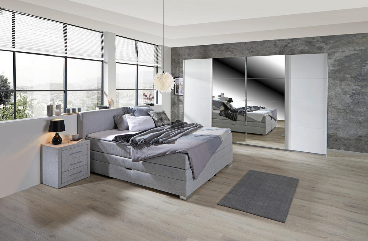 SCHIEBETÜRENSCHRANK 361/230/62 cm 4-türig Klar, Weiß  - Chromfarben/Klar, MODERN, Holzwerkstoff/Metall (361/230/62cm) - Rauch Möbel
