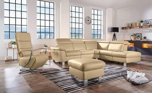 ECKSOFA in Echtleder Hellbraun  - Hellbraun/Alufarben, Design, Leder/Metall (271/239cm) - Cantus