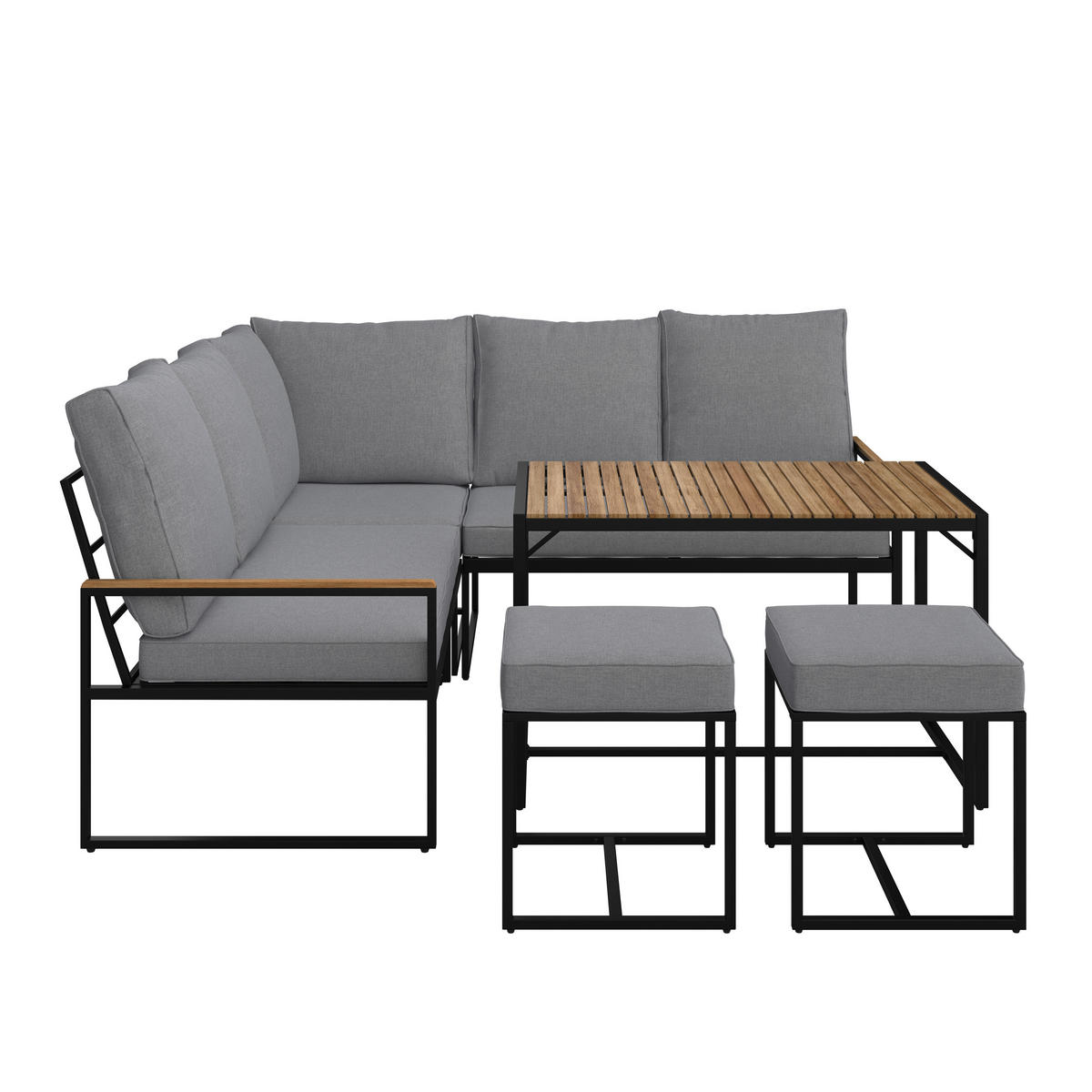 DINING-LOUNGESET   - Schwarz/Akaziefarben, Design, Holz/Textil (205/205cm) - Ambia Garden