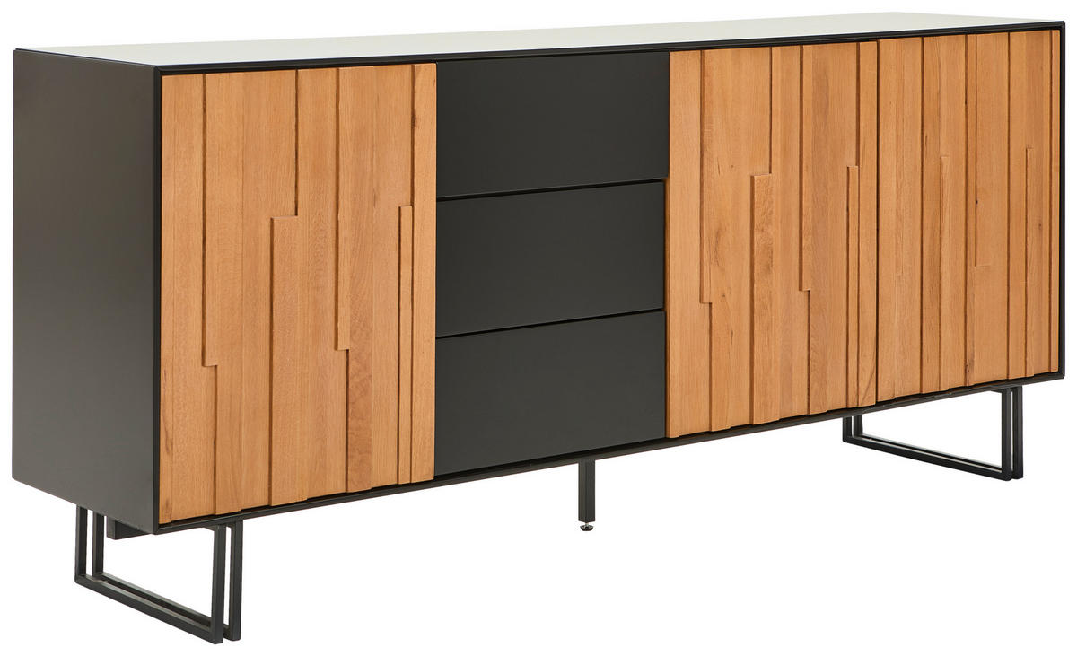 SIDEBOARD  180/77,5/40 cm 3 Schublade(n)  - Eichefarben/Schwarz, Trend, Holz/Holzwerkstoff (180/77,5/40cm) - Xora