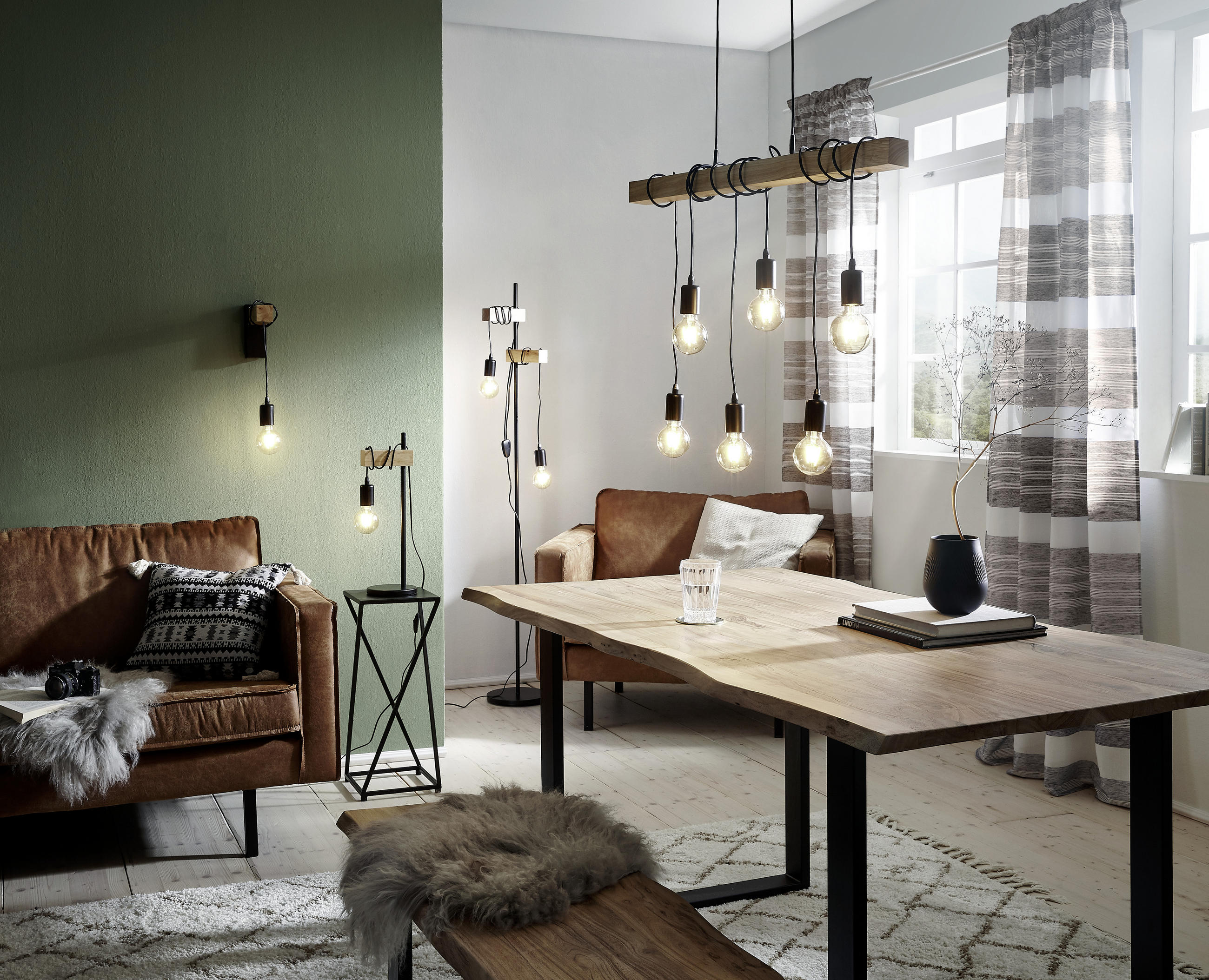 STOLNÍ LAMPA, E27, 15,5/50/17,5 cm - černá/hnědá, Konvenční, kov/dřevo (15,5/50/17,5cm) - Eglo