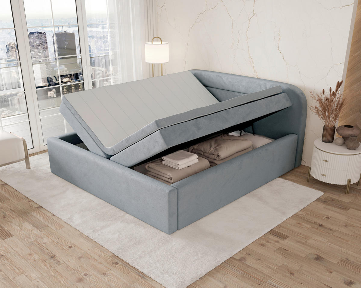 BOXBETT 180/200 cm,  in Grau, Bettkasten, Topper, H2 = mittel  - Grau, MODERN, Textil (180/200cm) - MID.YOU