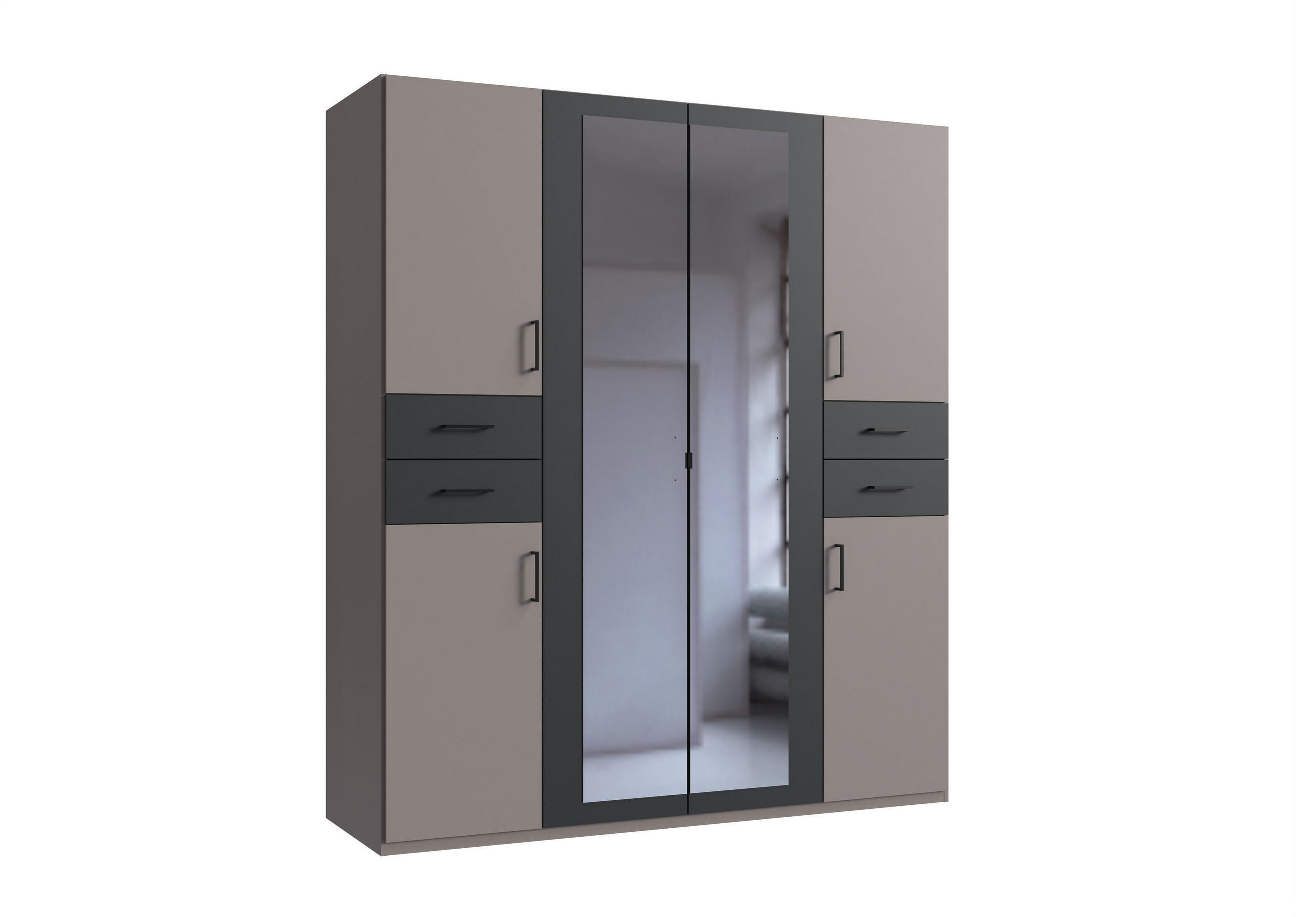 DREHTÜRENSCHRANK 180/208/58 cm 6-türig Graphitfarben, Grau, Sahara  - Schwarz/Graphitfarben, Basics, Glas/Holzwerkstoff (180/208/58cm) - MID.YOU