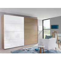 SCHWEBETÜRENSCHRANK in Sonoma Eiche, Weiss Hochglanz  - Weiss Hochglanz/Eichefarben, Konventionell, Holzwerkstoff/Metall (271/210/62cm) - Xora