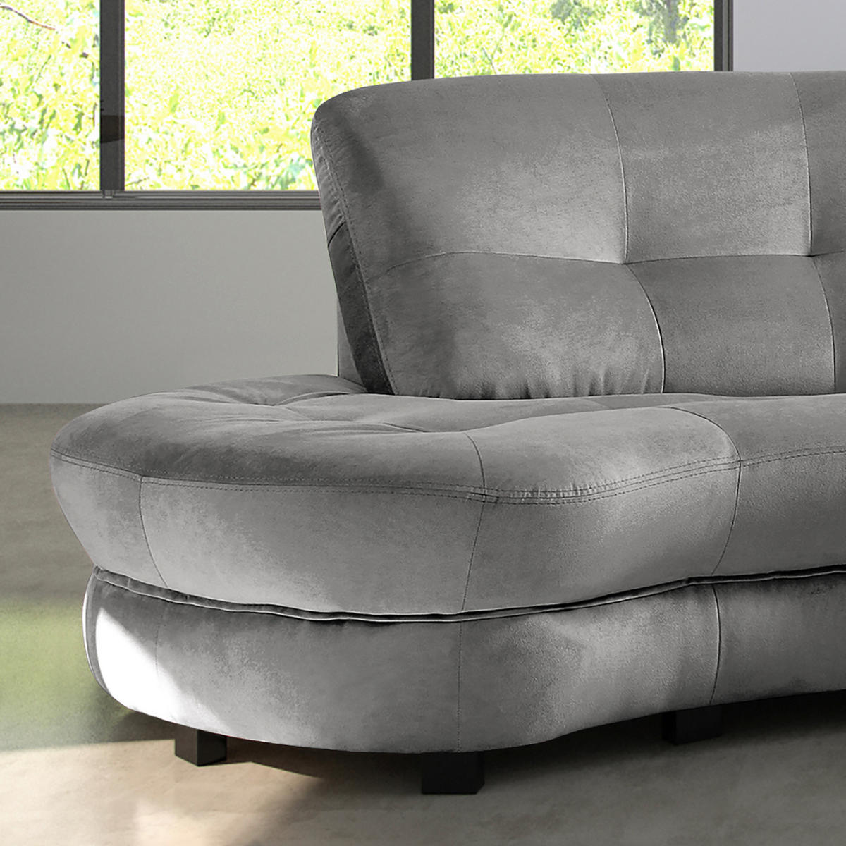 ECKSOFA BRETANIA in Samt Grau  113/300 cm  - Schwarz/Grau, Design, Kunststoff/Textil (113/300cm) - Livetastic