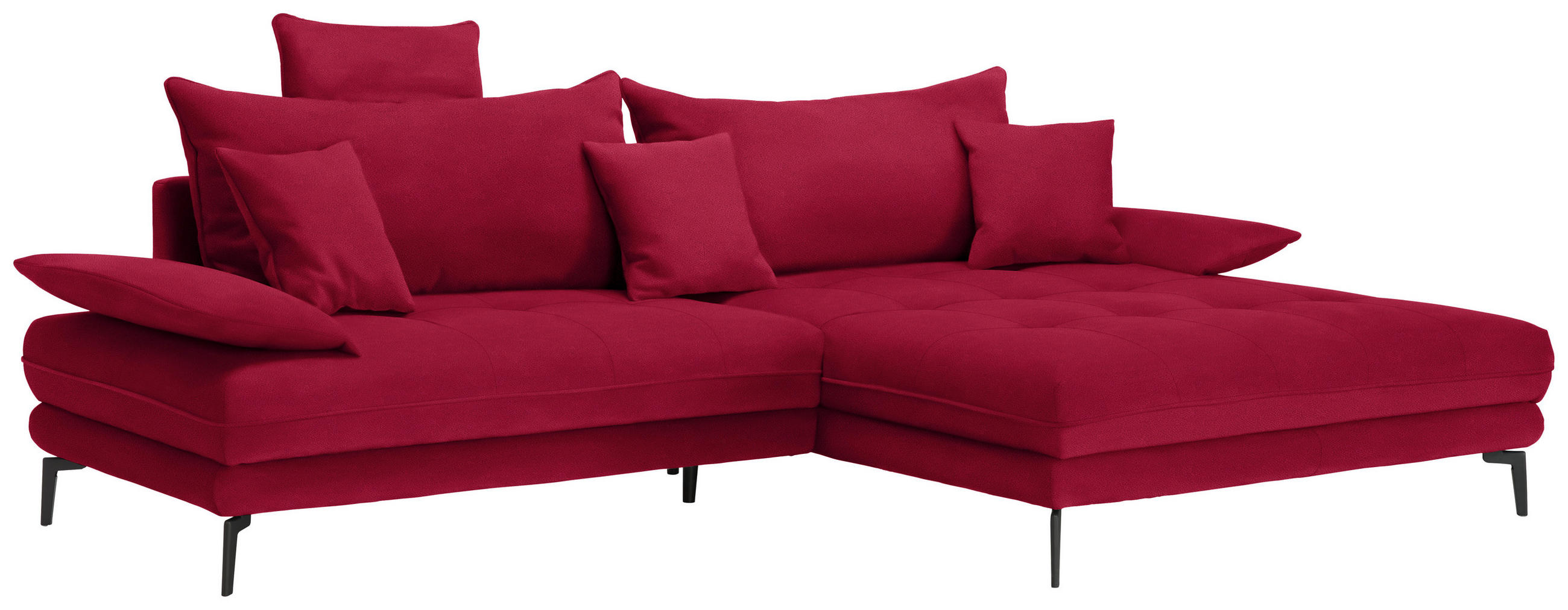 ECKSOFA PRATO Rot Flachgewebe  - Rot/Schwarz, MODERN, Textil/Metall (292/176cm) - MID.YOU