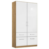 DREHTÜRENSCHRANK  in Eiche Artisan, Weiß Hochglanz  - Chromfarben/Weiß Hochglanz, MODERN, Holzwerkstoff/Kunststoff (91/210/54cm) - Rauch Möbel