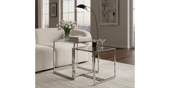 BEISTELLTISCHSET quadratisch Klar, Chromfarben  - Klar/Chromfarben, Design, Glas/Metall (40-45/40-45/40-50cm) - Carryhome