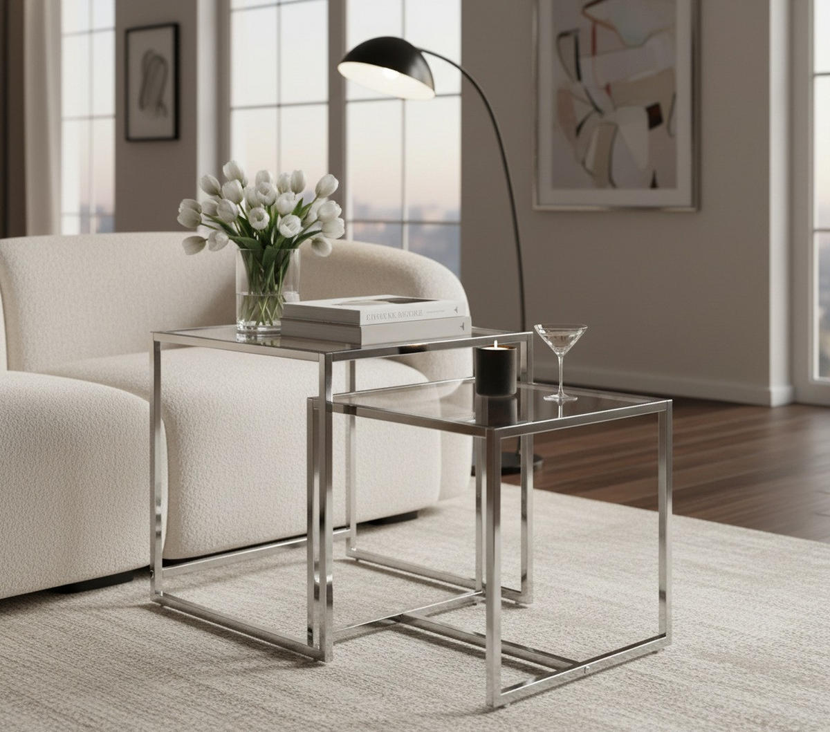 BEISTELLTISCHSET quadratisch Klar, Chromfarben  - Klar/Chromfarben, Design, Glas/Metall (40-45/40-45/40-50cm) - Carryhome
