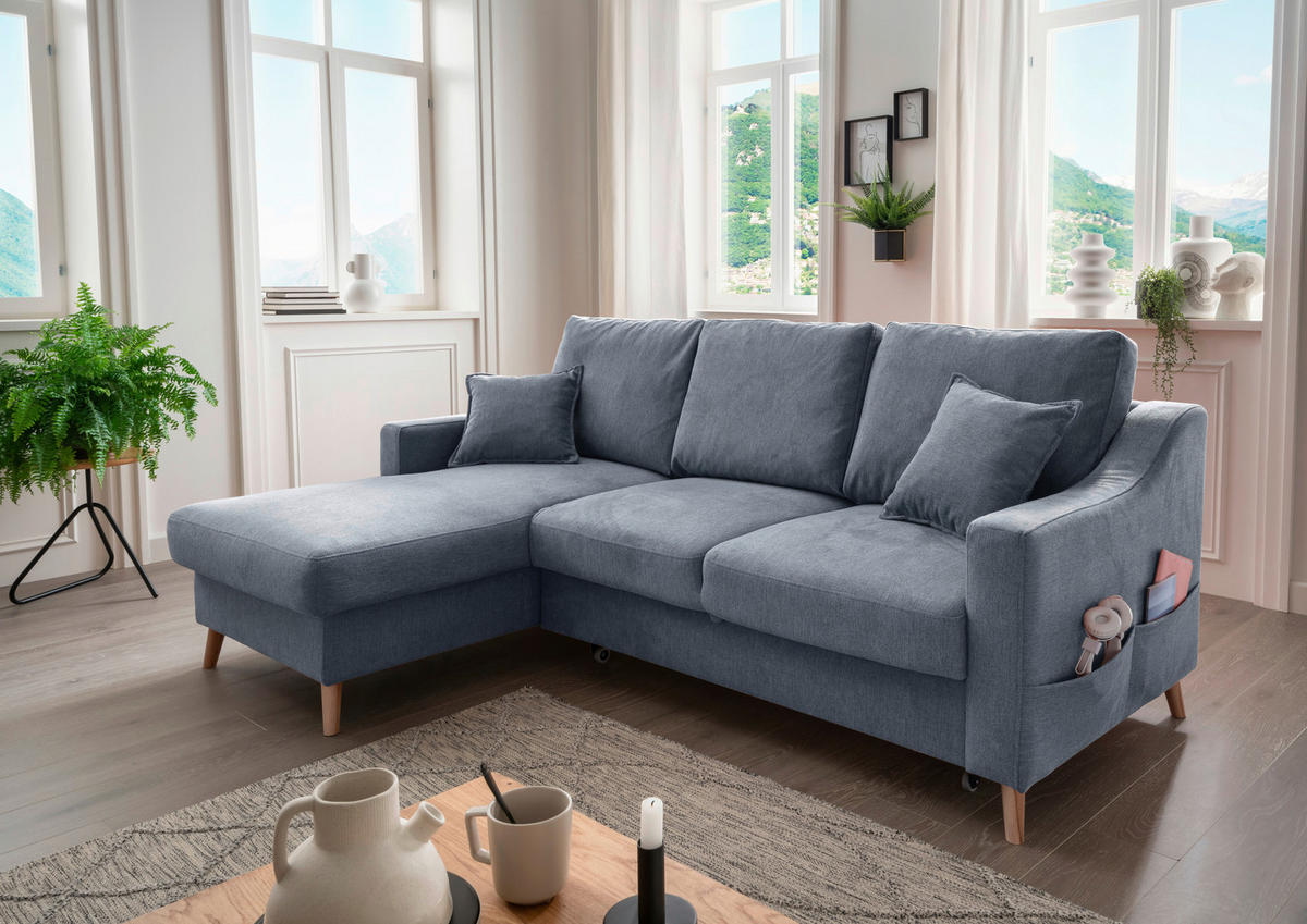 ECKSOFA in Struktur Blau  150/228 cm  - Blau/Naturfarben, KONVENTIONELL, Holz/Textil (150/228cm) - P & B
