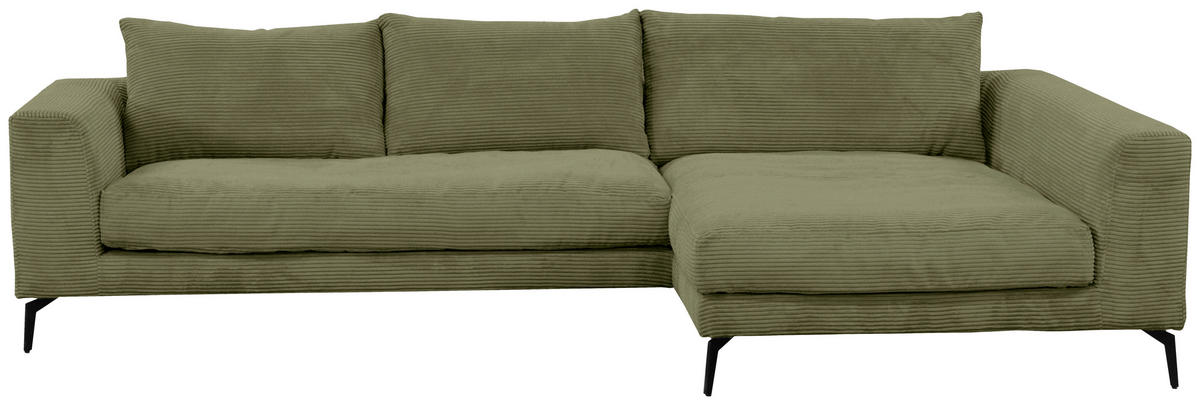 ECKSOFA in Cord Olivgrün  - Schwarz/Olivgrün, Design, Textil/Metall (313/172cm) - Livetastic