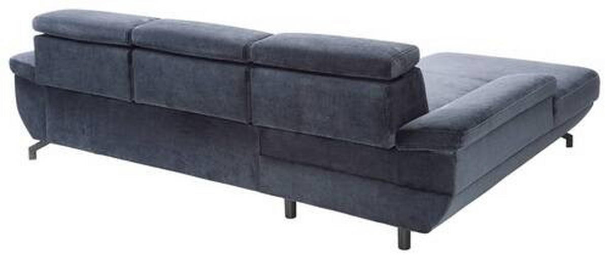 ECKSOFA in Velours Dunkelblau  - Silberfarben/Dunkelblau, Modern, Textil/Metall (182/262cm) - Trendmanufaktur