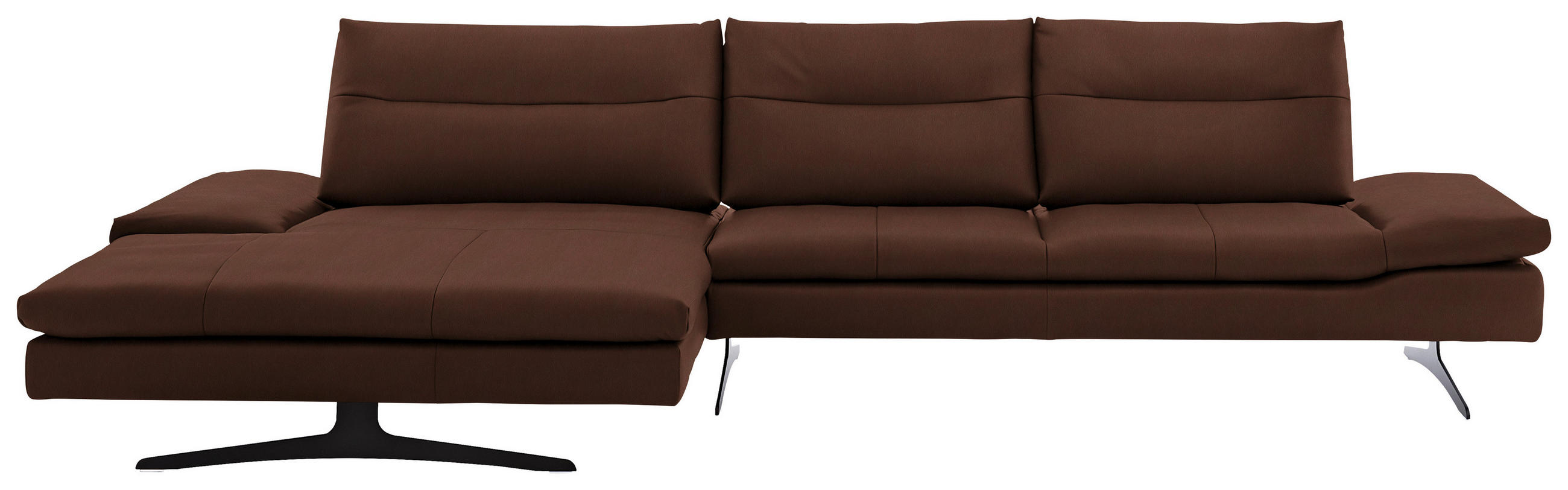 ECKSOFA in Echtleder Braun  - Schwarz/Braun, Modern, Leder/Metall (158/342cm) - Chilliano