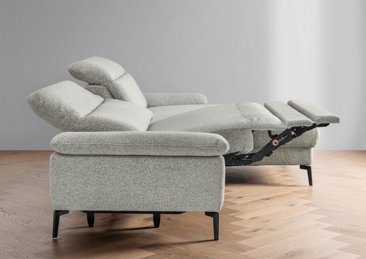 ECKSOFA CANCELLI Beige Struktur Zierkissen, Relaxfunktion  - Beige/Schwarz, KONVENTIONELL, Textil/Metall (300/178cm) - Livetastic
