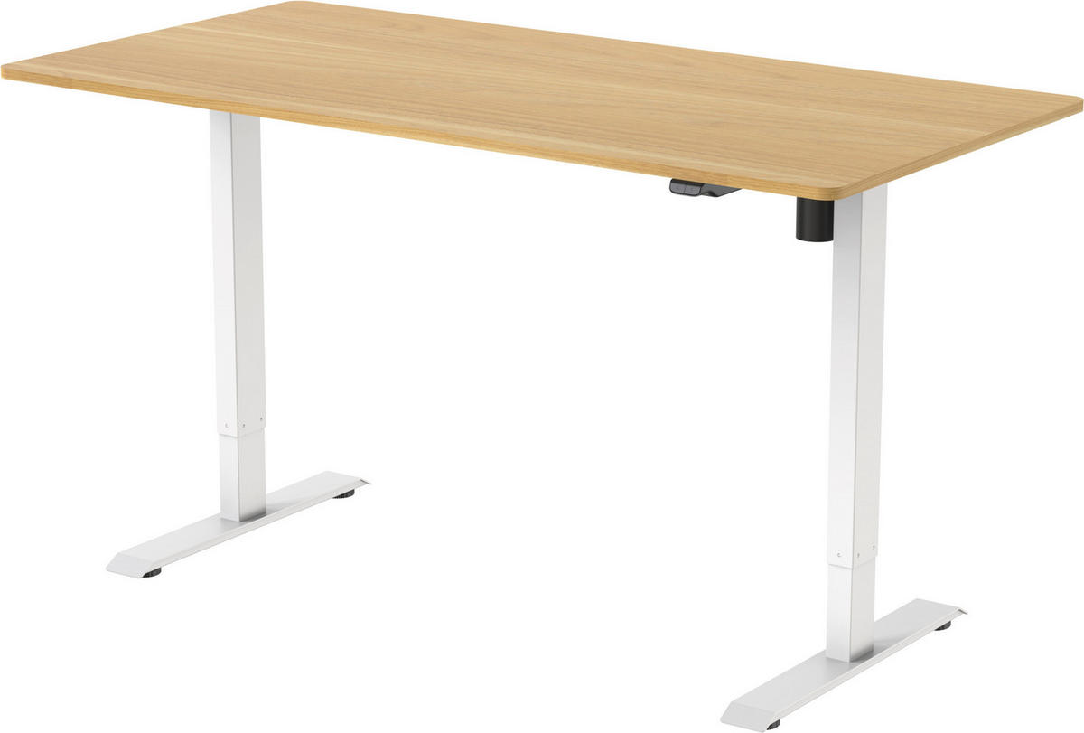SCHREIBTISCH höhenverstellbar  - Eichefarben/Weiß, MODERN, Holzwerkstoff/Metall (160/73-123/80cm) - Livetastic