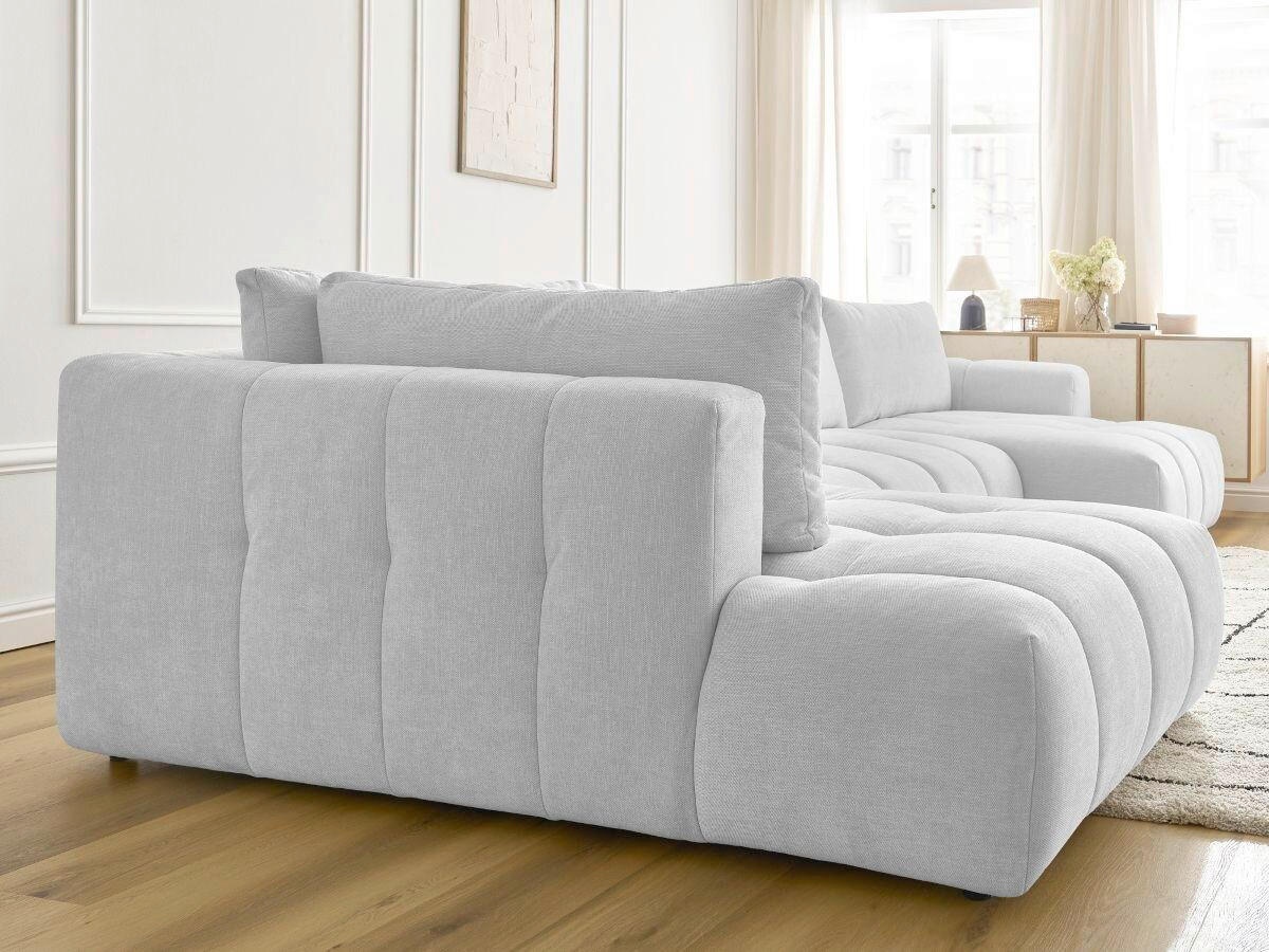 WOHNLANDSCHAFT  FUJI  Hellgrau Leinenoptik  - Hellgrau/Schwarz, MODERN, Kunststoff/Textil (204/377/160cm)