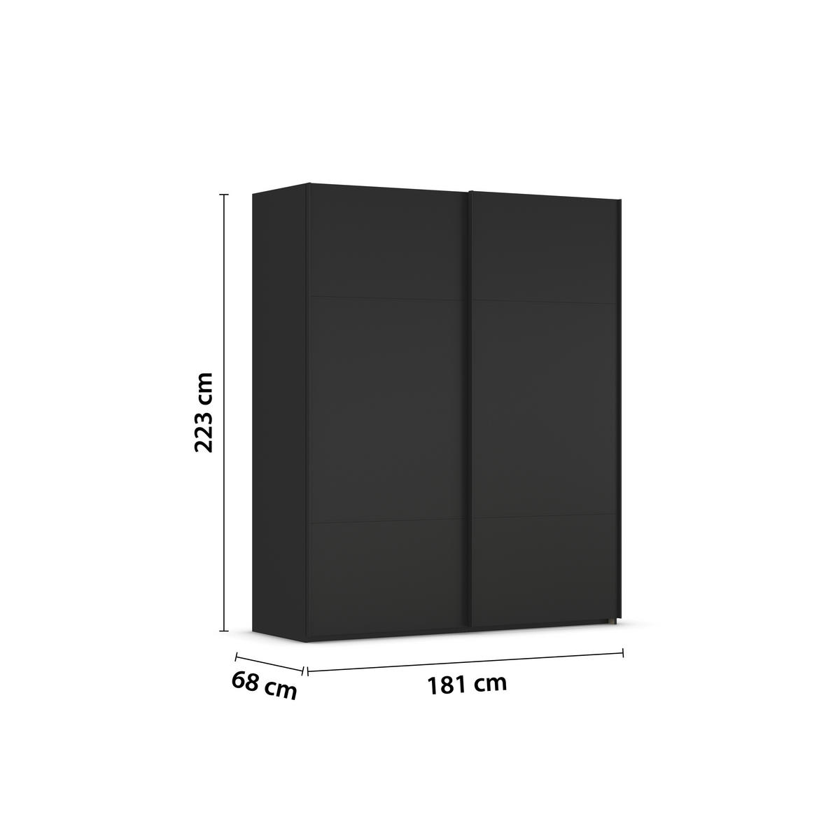 SCHWEBETÜRENSCHRANK 181/223/68 cm 2-türig Schwarz  - Schwarz, KONVENTIONELL, Holzwerkstoff/Metall (181/223/68cm) - Novel
