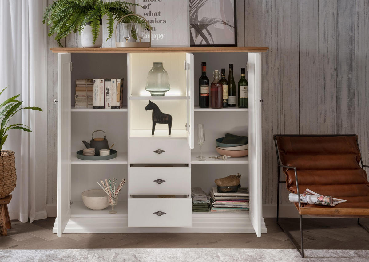 HIGHBOARD WZ-0622  in 157/134/45 cm  - Weiß, Design, Glas/Holz (157/134/45cm) - Livetastic