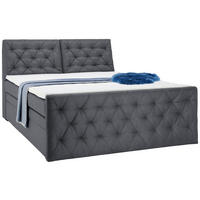 BOXSPRINGBETT 180/200 cm,  in Dunkelgrau, Matratze, gepolstertes Kopfteil, Bettkasten, Topper, H2 = mittel  - Dunkelgrau/Schwarz, KONVENTIONELL, Kunststoff/Textil (180/200cm) - Carryhome