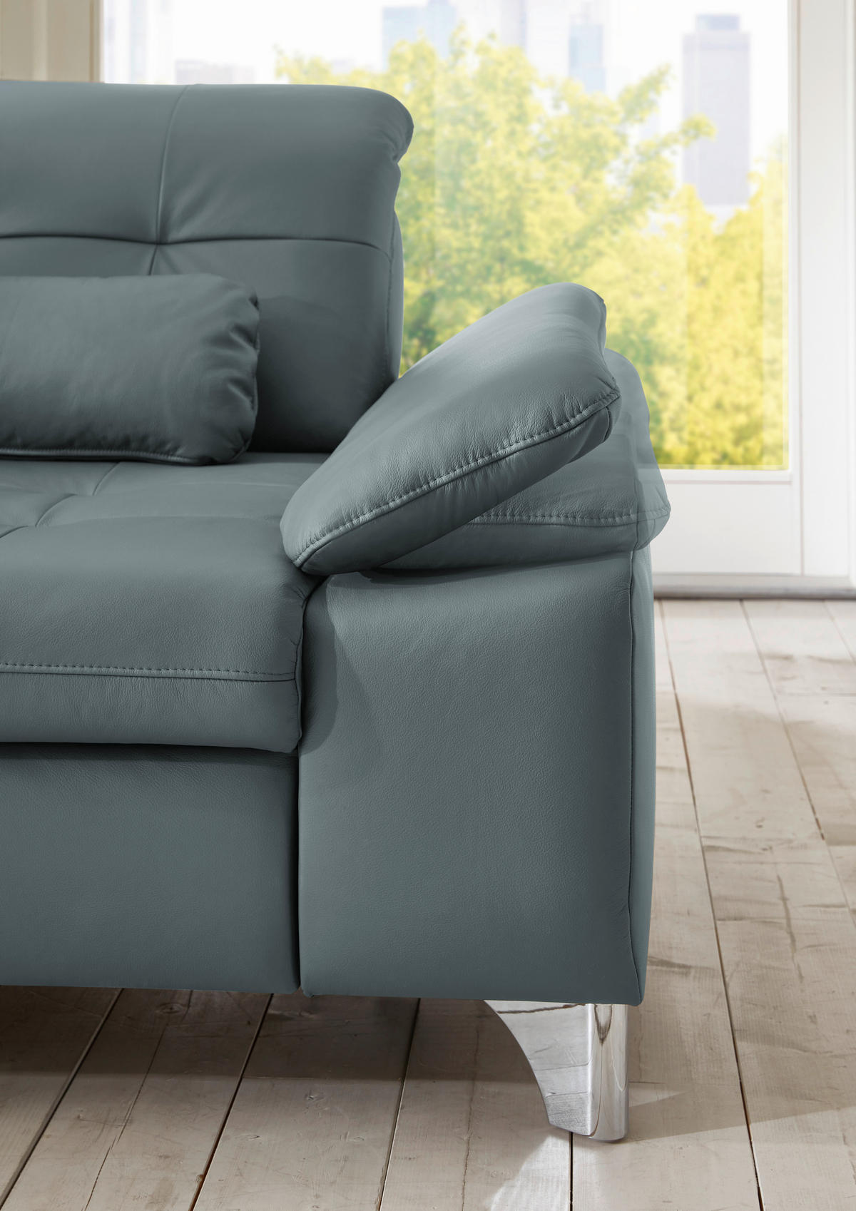 ECKSOFA in Echtleder Blaugrau  211/309 cm  - Blaugrau, Basics, Leder/Metall (211/309cm) - Beldomo Speed