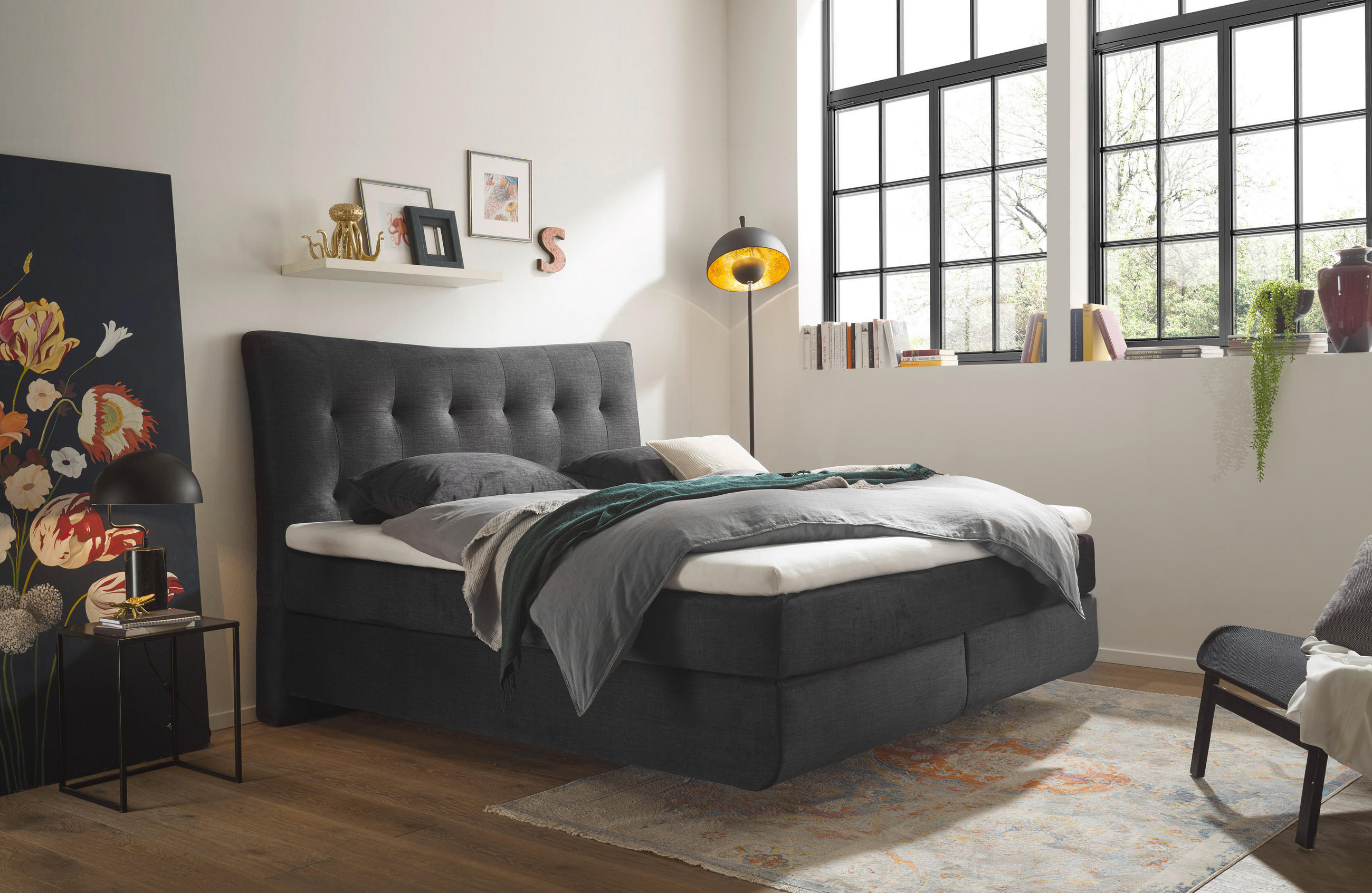 BOXSPRINGBETT 180/200 cm  in Schwarz  - Schwarz, Basics, Holzwerkstoff/Kunststoff (180/200cm) - Esposa